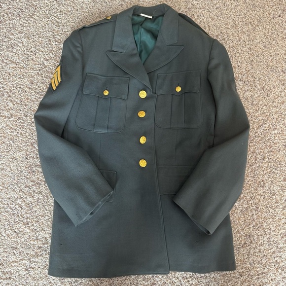 US Army Jacket Mens 38R Green Dress Uniform Wool Serge Coat - Picture 13 of 14